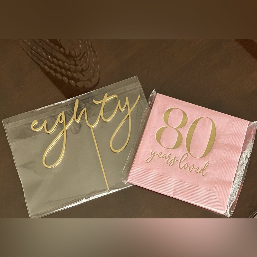 🩷 Happy Eighty Birthday Cake Topper and Napkins 80 🩷